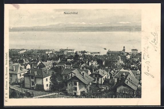 Cartoline postali: Neuchatel, Totalansicht mit Wasserblick  – Usato da Berlin venduto da bartko-reher