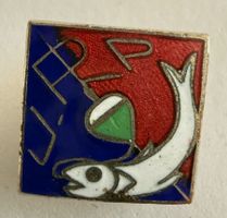 Bouton de manchette émail carré poisson bleu rouge