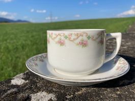 ANTIKE  TASSE  MIT UNTERTASSE handbemalt