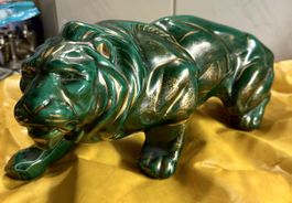 Grüne Löwen-Figur- Art Deco- Keramik, mit Goldakzenten, Rar!