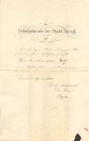 Urkunde Schulgemeinde Stadt Zürich 1860 Oberst Wolff