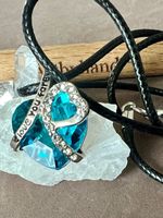 Anhänger "Love You Forever" mit blauem Glasherz & Lederband