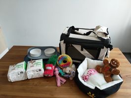 Hunde-Starterset, Welpen-Set, Transportbox, Spielzeug, Top!