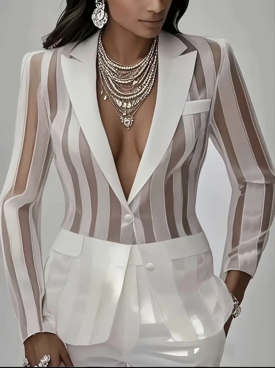 Giacche: Blazer transparent Streifen Weiss Grösse L – Nuovo (secondo la descrizione) da Altendorf venduto da Ro