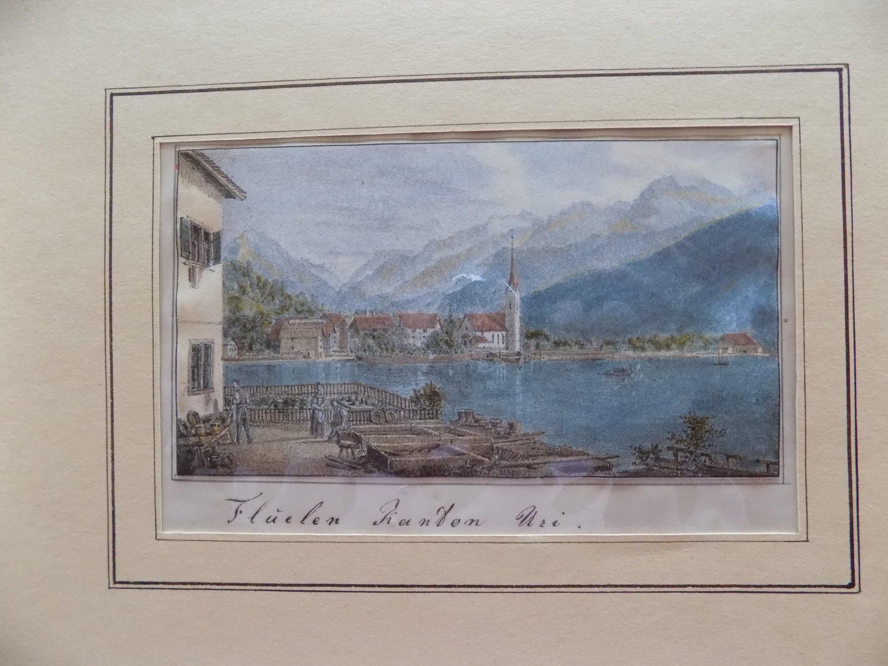 Incisioni: Flüelen Uri kolorierte Lithographie – Usato da Risch venduto da Antikfee 2