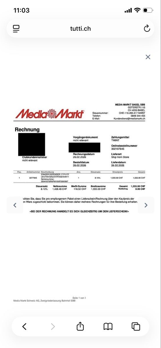 Notebook: ERAZER Defender 17 P1 rtx 5070 – Nuovo (secondo la descrizione) da Wetzikon ZH venduto da buggy94 2