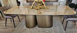 Table design moderne plateau marbre pied métal doré 240X120