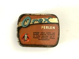 Antike Blechdose OREX Perlen