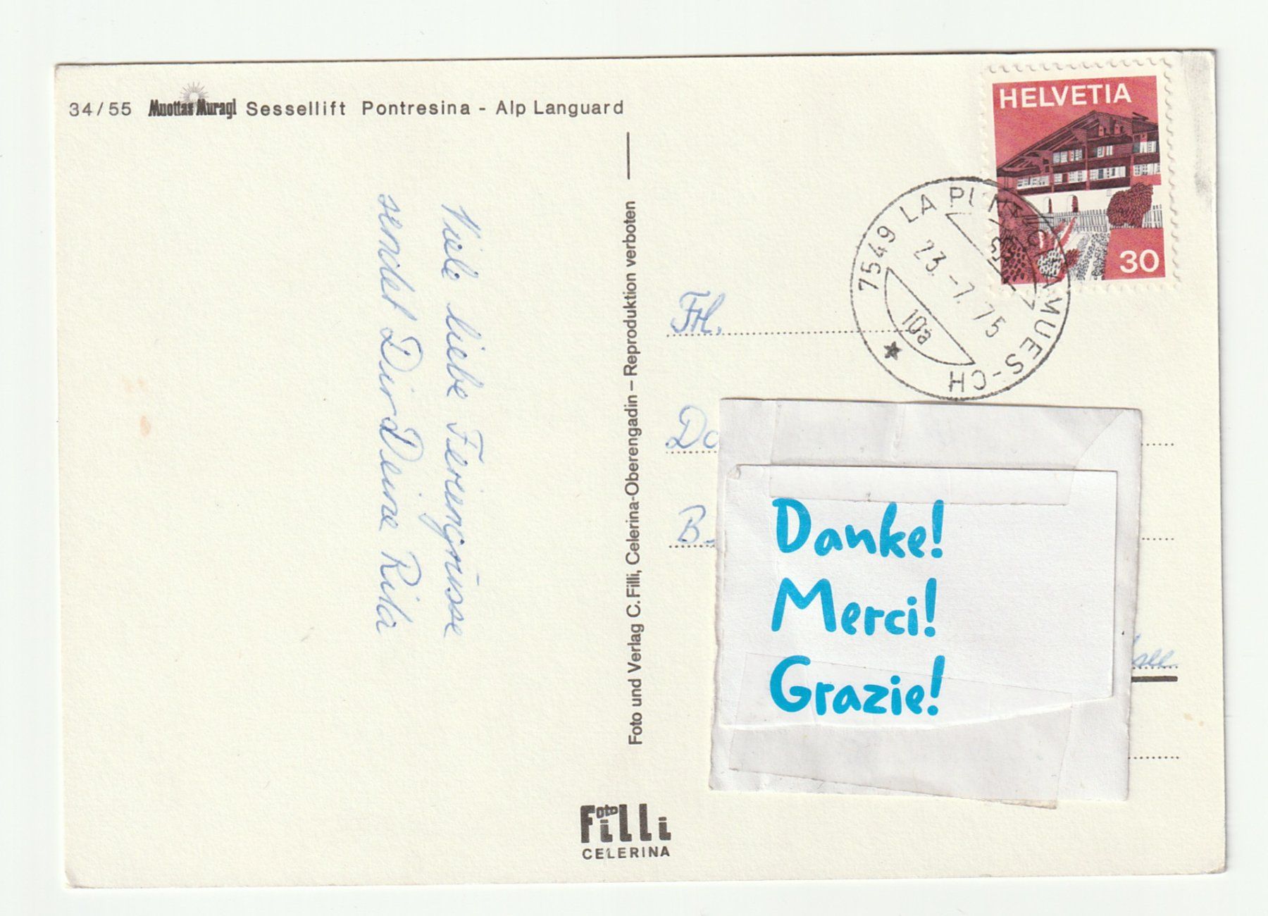 Cartoline postali: Postkarte 1975, Muottas Muragl, Engadin, Graubünden – Usato da St. Gallen venduto da Ricardo_Deals 1