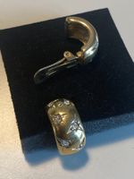 Modeschmuck, Ohrclips mit Kunststeinen, Massiv, golden