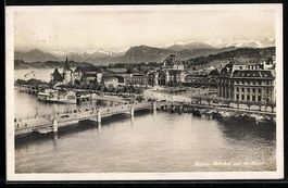 AK Luzern, Bahnhof und die Alpen, 1929