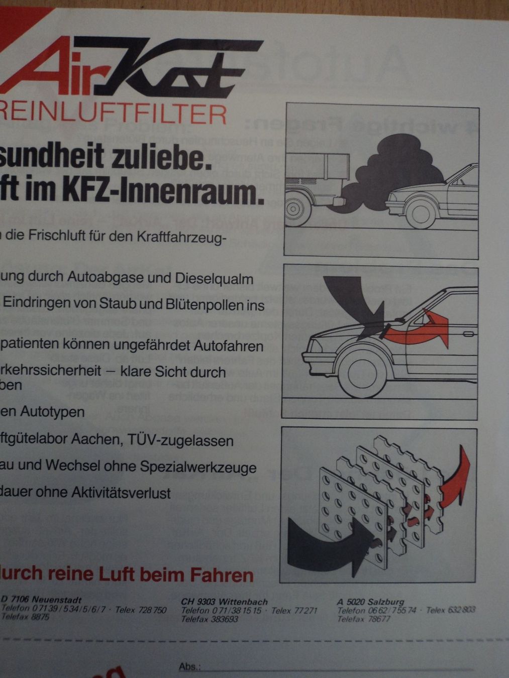 Documenti: Prospekt AirKat Reinluftfilter 1980er – Usato da Schwarzenburg venduto da modelCARama
