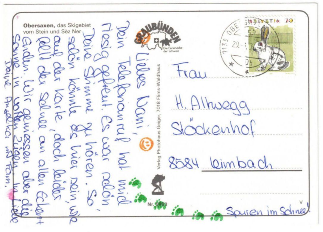 Cartoline postali: Obersaxen - Skigebiet – Usato da Binningen venduto da Mountainrider 1
