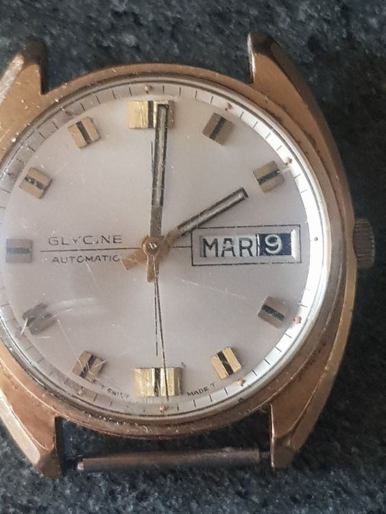 Montre Vintage Glycine Mécanique Suisse - Mouvement FHF 974, Années 70, Fonctionne, Cadran Noir