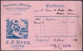 1906, Illustrierte QUITTUNG: LAUPEN (BE) Fabrique de Biscuit