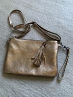 Umhängetasche Damen Gold Metallic Leder 25 x 18 cm