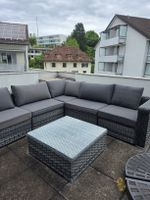 Gartenlounge Polyrattan Sitzgruppe mit Glastisch, grau, top