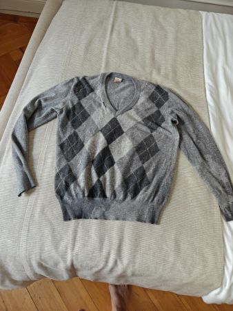 Vintage Pasubio Merino argyle grey sweater cashmere merino M