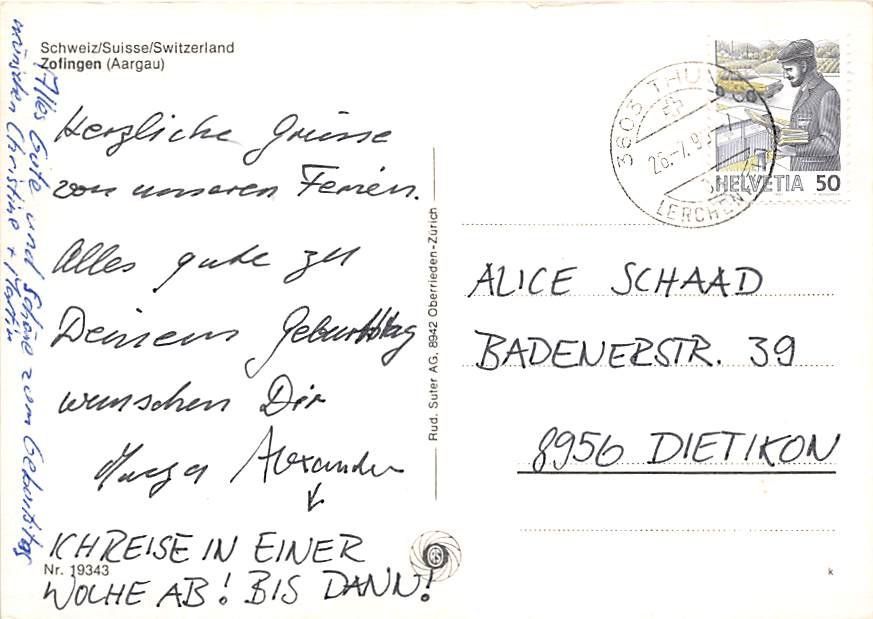 Cartoline postali: AG - Zofingen – Usato da Ottikon b.Kemptth. venduto da Neptun1974 1