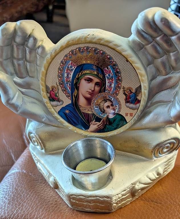 Portacandele: Religiöser Kerzenhalter Madonna mit Kind – Usato da Ascona venduto da ArtRomantica