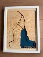 Zürich – gelasertes 3D-Holzbild mit Stadtplan und Rahmen