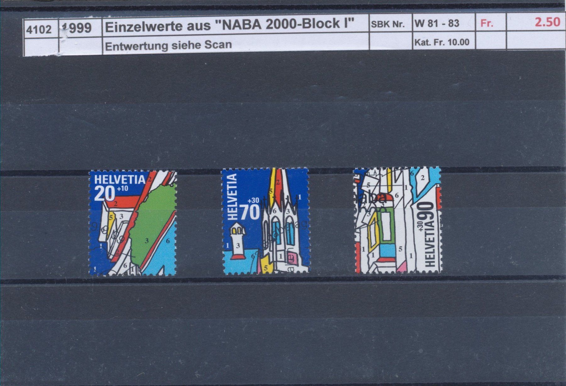 Alle Briefmarken: 1999 Einzelwerte aus "NABA 2000 Block I", gestempelt – Gebraucht aus Winterthur von Zupogeru