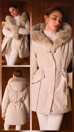 Luxe Winterparka mit Kunstfell - XS - Beige/Creme