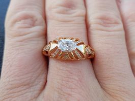 Ring vergoldet 585, size 9 (59), 3.0g, mit Zirkonia