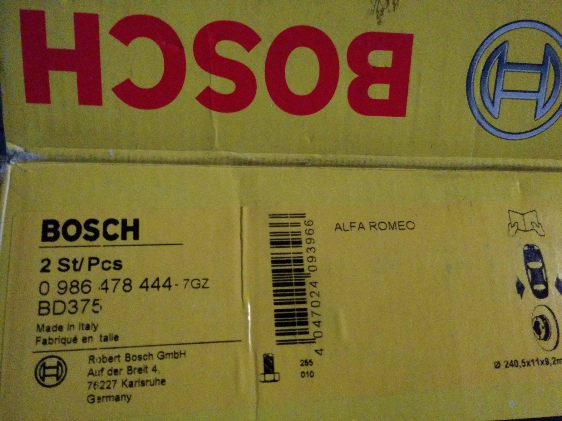 Alfa Romeo Alle Autoersatzteile: 2x Bremsscheibe Bosch Alfa  GTV / Spider 916 – Neu und originalverpackt aus Rotkreuz von salvifin 1