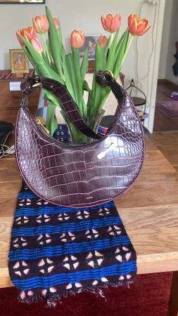 JW PEI Handtasche Krokoprint Leder dunkelrot neu