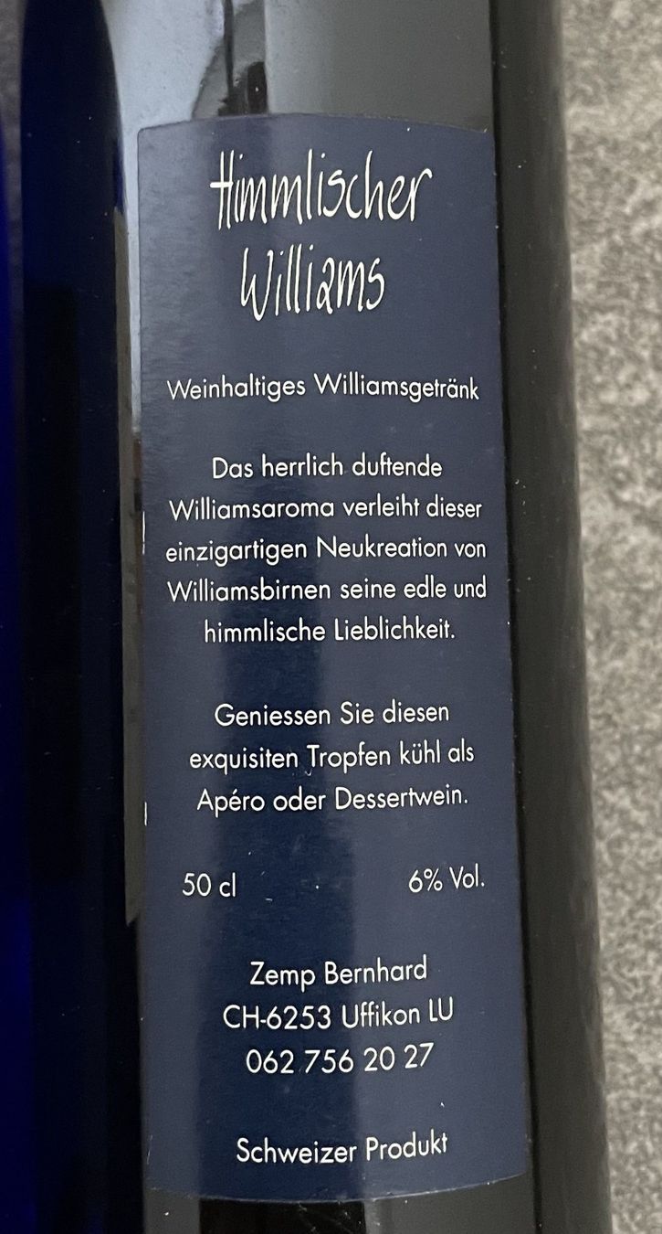 Williams Bevande alcoliche: Alkohol Williams-Wein Williams Schnaps – Nuovo e nell'imballaggio originale da Oftringen venduto da allesmeins 6