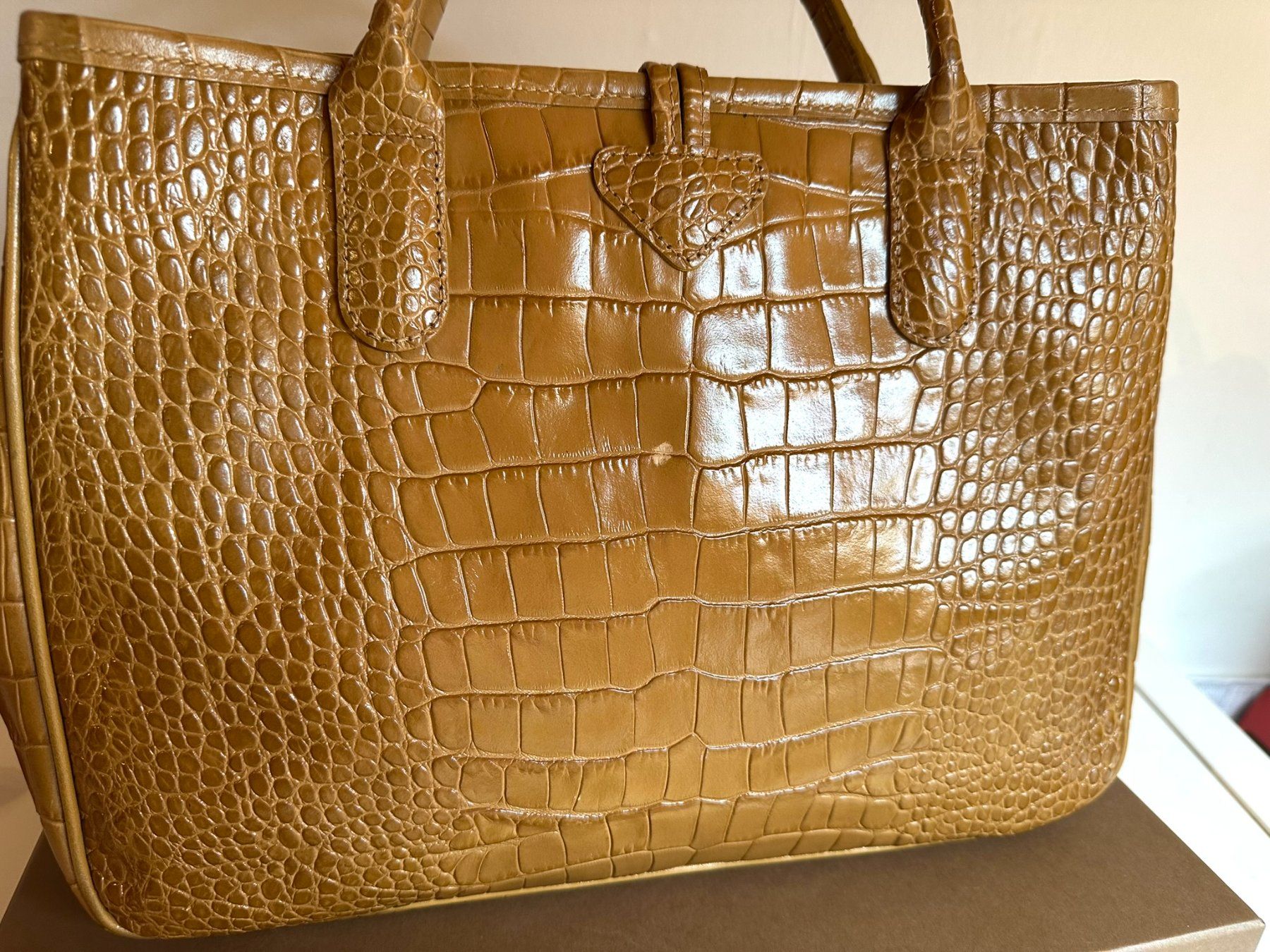 Longchamp Borse da donna: Sac Longchamp Roseau - Cuir Croco moutarde camel – Usato da Bernex venduto da euma1976 5