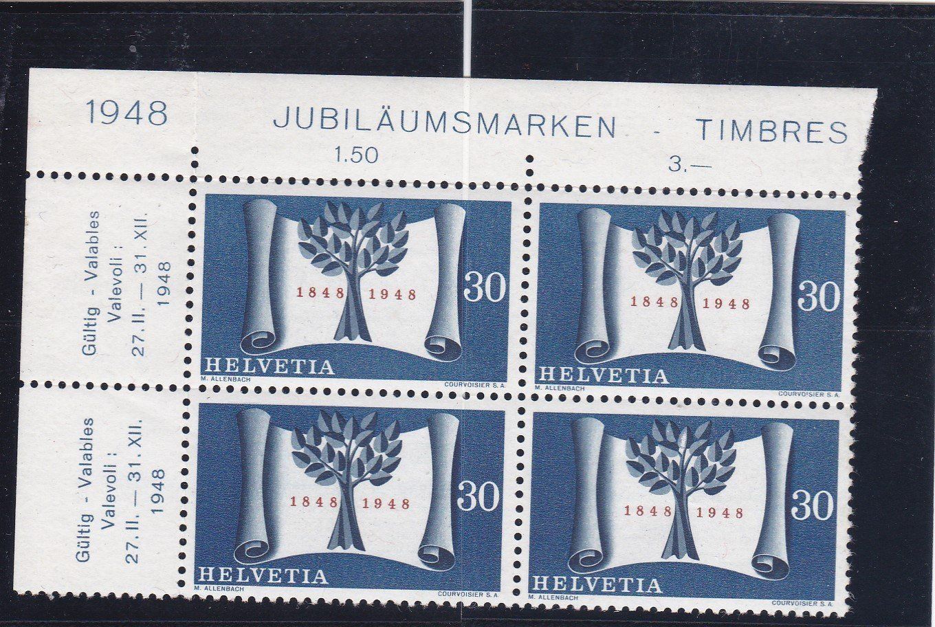 Tutti i francobolli: Postfrisch 100 Jahr Bundesstaat 1948 – Nuovo e nell'imballaggio originale da Schliern b. Köniz venduto da joni20 3