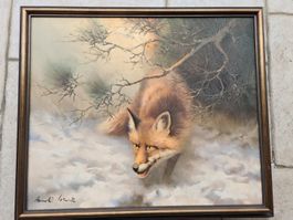 von Arnold Schatz Jagdgemälde Fuchs Jagdbild