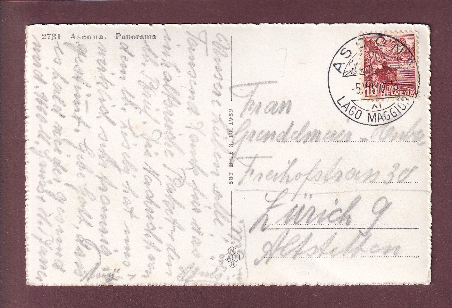Cartes postales: ASCONA - Panorama - 1946 – D'occasion à Pully par nicecards 1