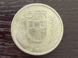1 x 5 Franken Schweiz 1967 – zirkuliert