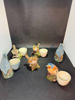 Eierschalen und Salz und Pfefferstreuer Set mit Vogelmotiven
