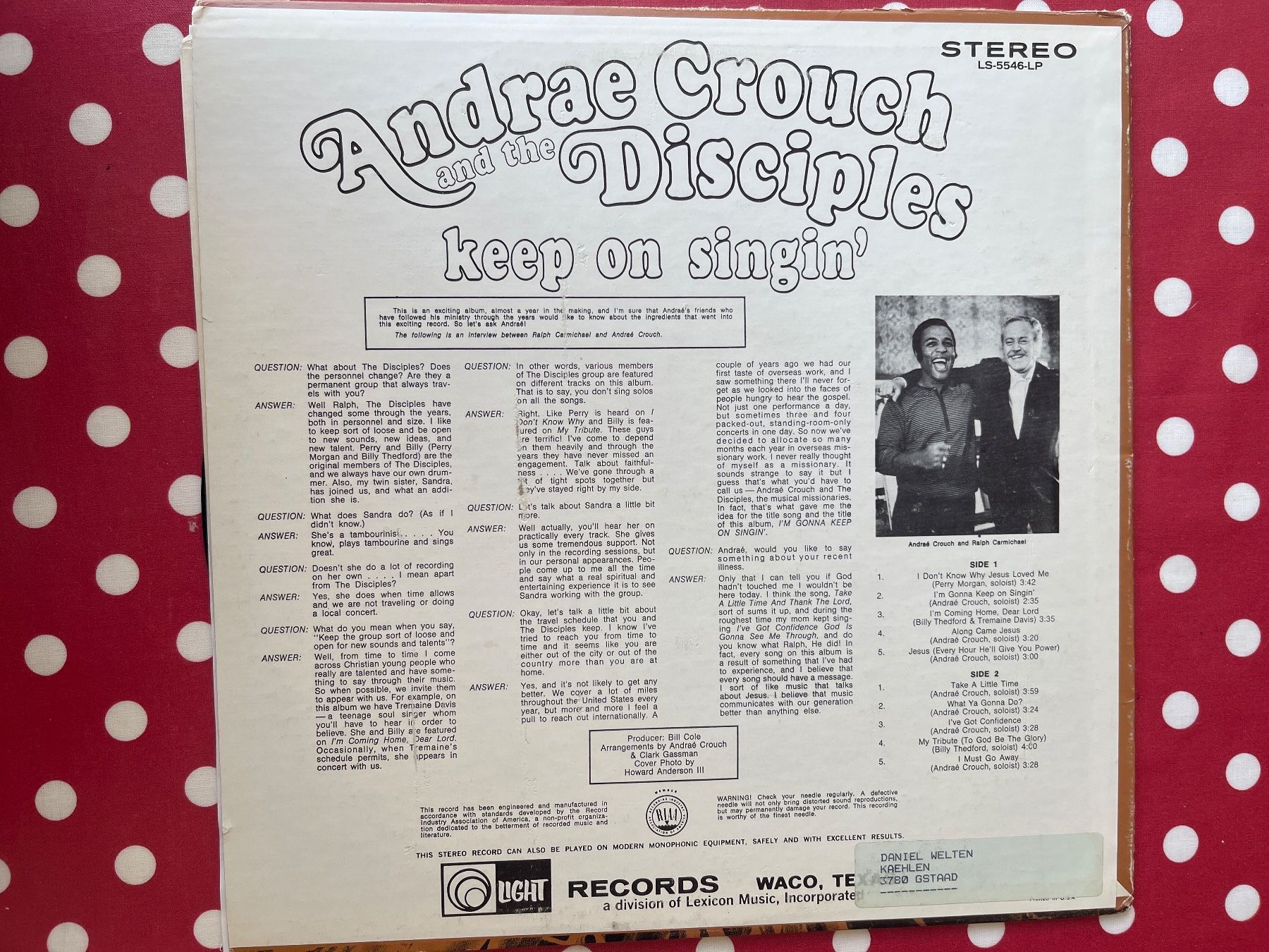 Vinyles: A646/Andrae Crouch & The Disciples Keep On Singin – D'occasion à Frutigen par Philippe_jsp 1