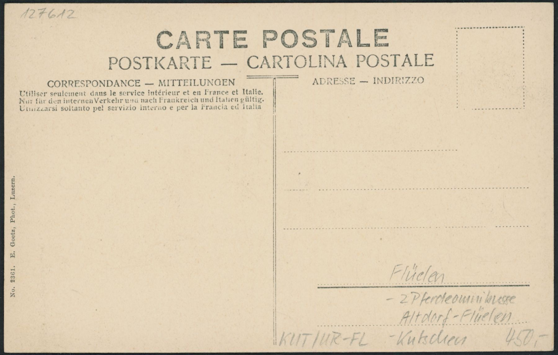 Cartoline postali: UR Flüelen - Pferdeomnibus - Kutsche – Nuovo (secondo la descrizione) da Schindellegi venduto da leecollect 1