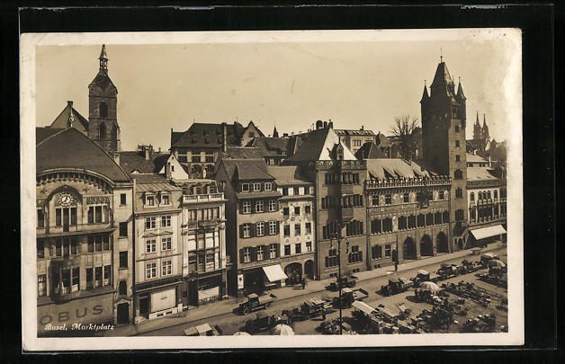 Cartoline postali: AK Basel, Marktplatz aus der Vogelschau – Usato da Berlin venduto da bartko-reher