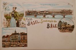 Litho-Postkarte Gruss aus Basel um 1900, ungelaufen
