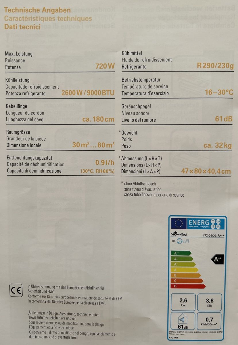 Klimageräte: Klimagerät Prima Vista A++ Landi – Gebraucht aus Ipsach von  1