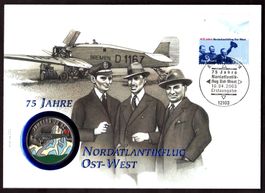 75 Jahre Nordatlantikflug Ost-West Farbmünze 100 FrancsCongo