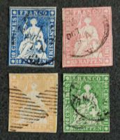 SWITZERLAND 1854–1860: «Strubeli», 4 timbres oblitérés