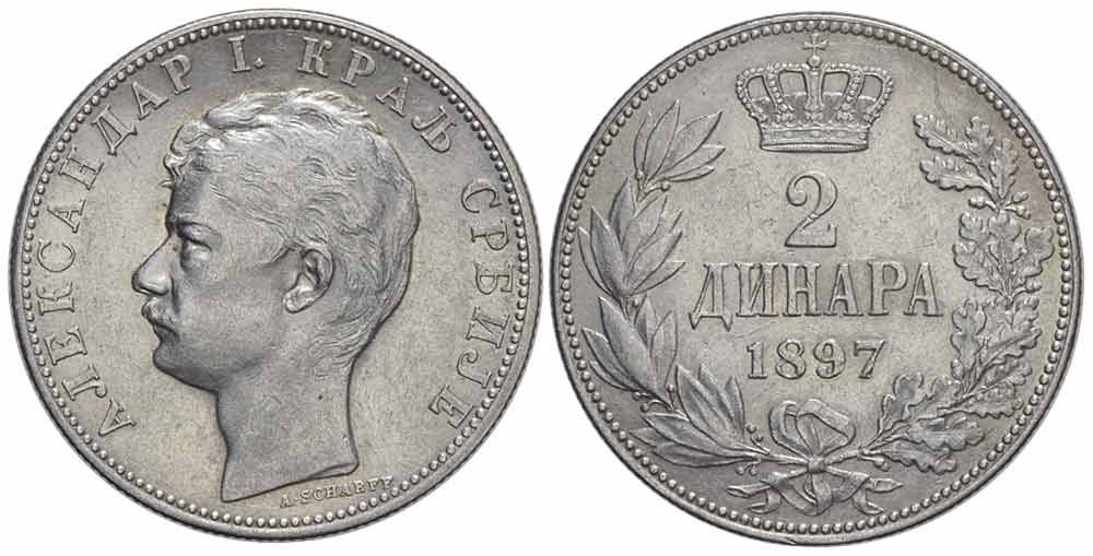 Alle Münzen: Serbien, 2 Dinara 1897 – Gebraucht aus Chiasso von Novamarketing