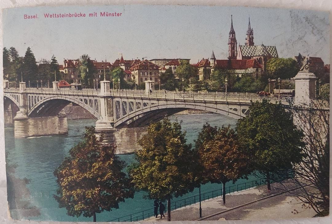 Cartoline postali: BASEL - Wettsteinbrücke mit Münster - 1914 – Usato da Delémont venduto da Domdom1
