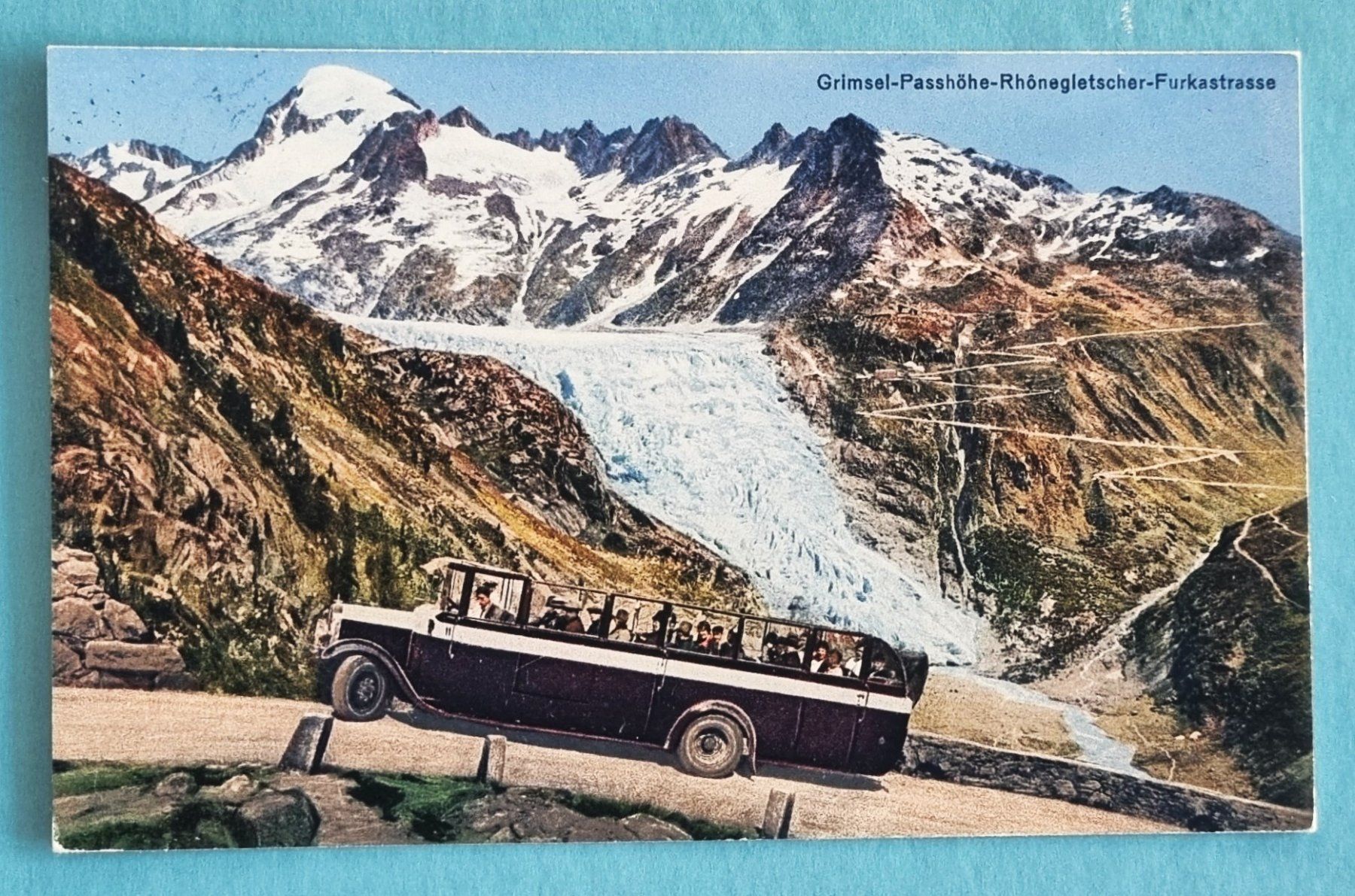Ansichtskarten: Grimsel - Passtrasse - Rhonegletscher - altes Postauto 1949 – Gebraucht aus Rothrist von RROENK