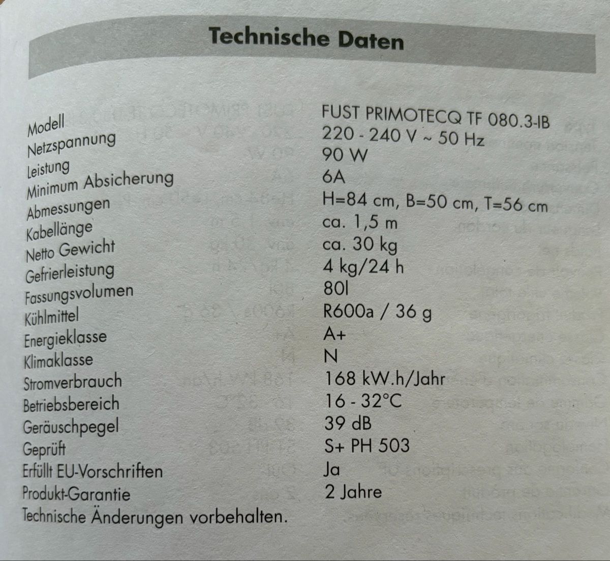 Gefrierschrank: Fust PRIMOTECQ Gefrierschrank 080.3-IB – Gebraucht aus Wangen ZH von Buy4u 5