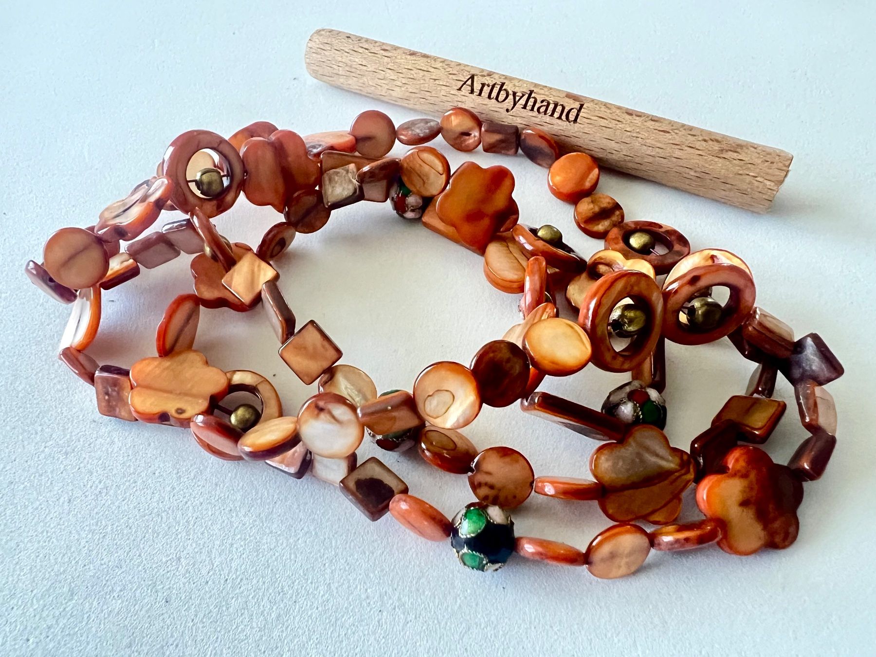 Ketten: Boho Longkette Perlmutt mit Herzen & Cloisonné - Unikat – Gebraucht aus Ruswil von artbyhand 8