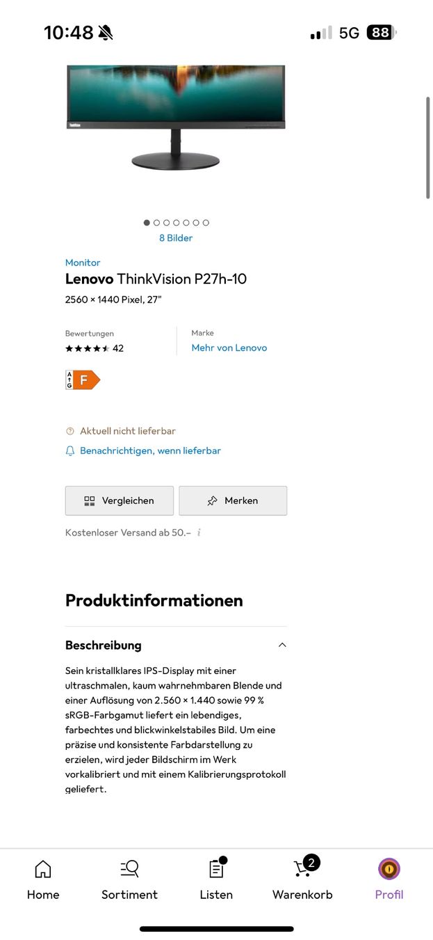 Lenovo Monitore: PC Bildschirm Lenovo – Gebraucht aus Dulliken von wma1 9
